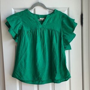 Jodifl Green Flutter Sleeve V-Neck Blouse S